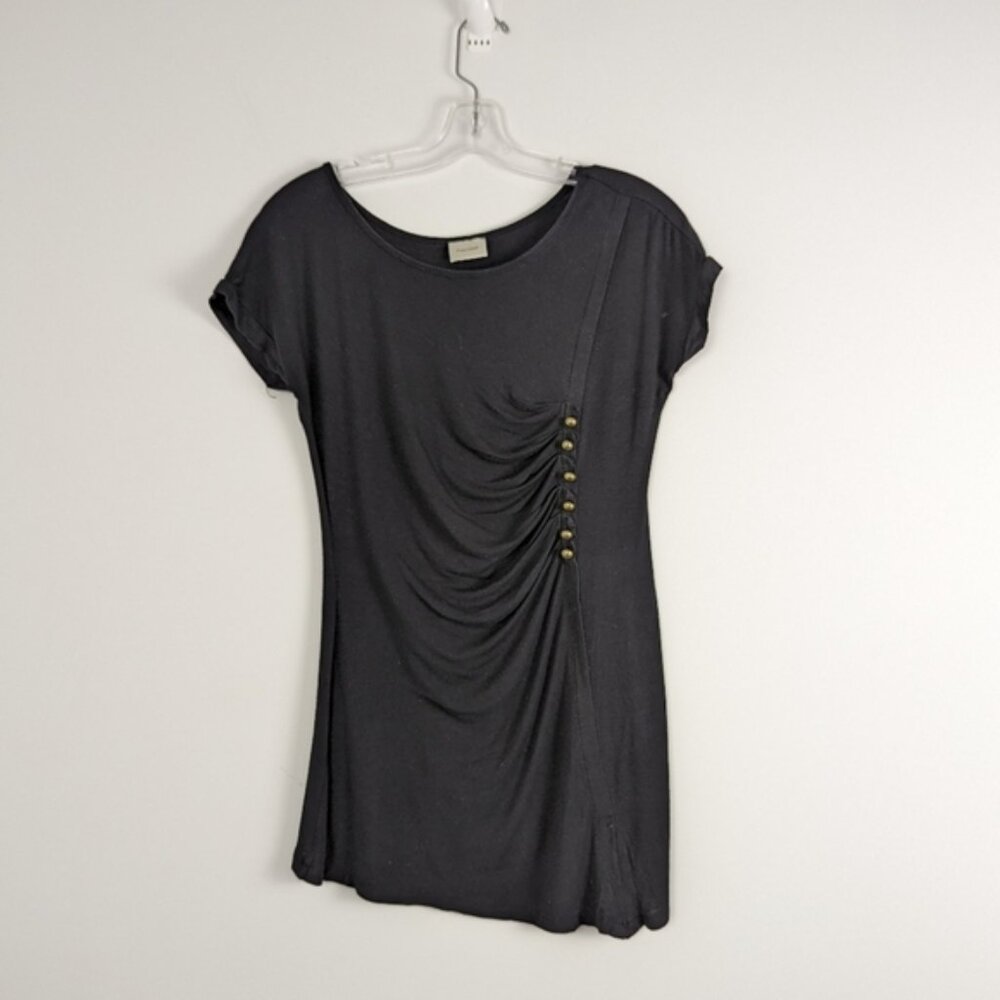 Women's Chic Draped T-Shirt with Button Detail, Approximately Size M